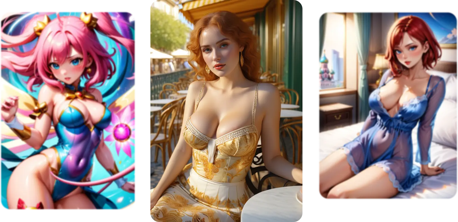 Stack of three images showing AI generated Girls created using AI Image Generator