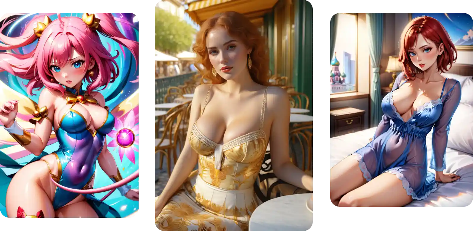 Stack of three images showing AI generated Girls created using AI Image Generator
